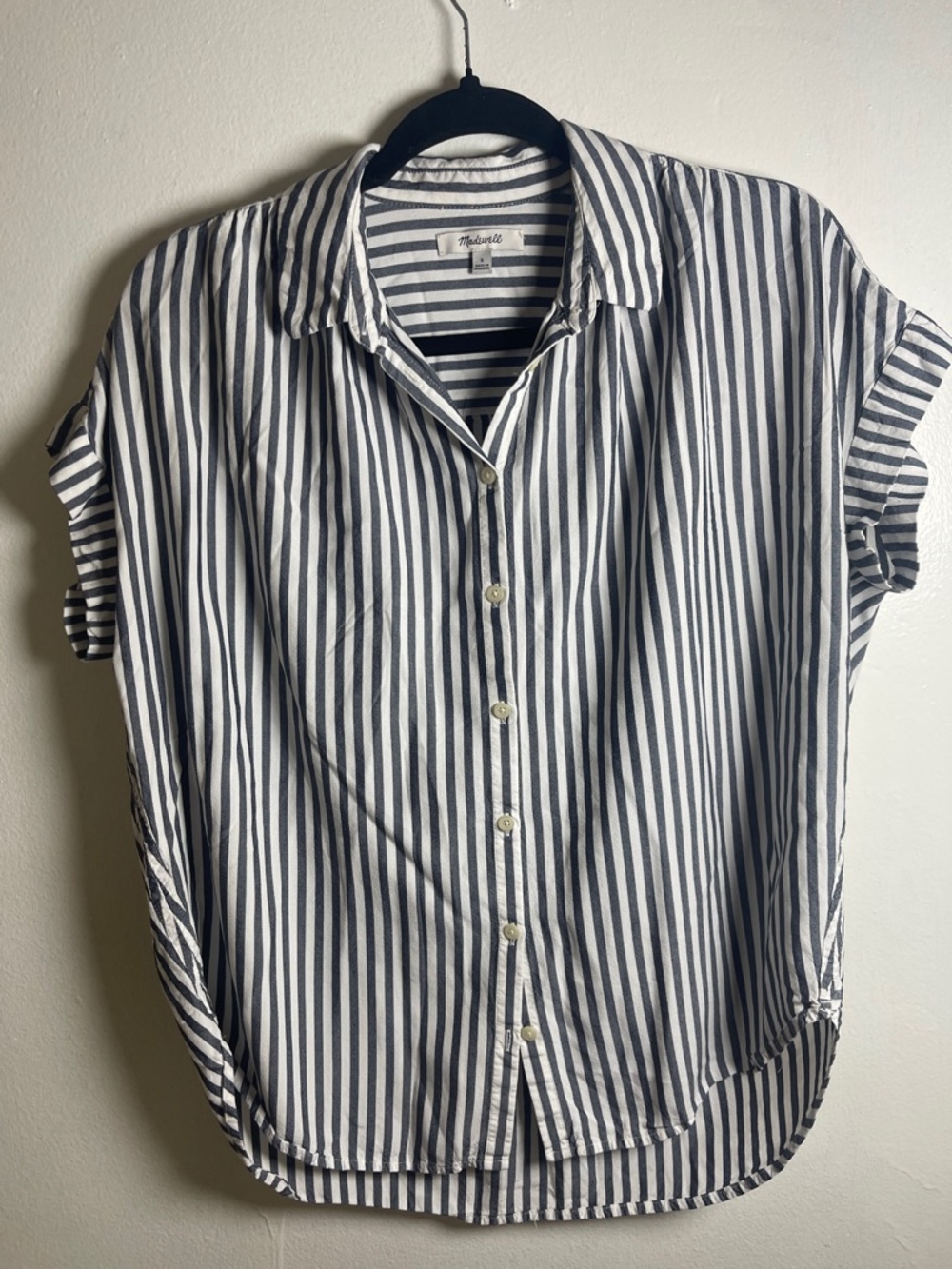 Madewell Navy and White Striped Button-Down Shirt